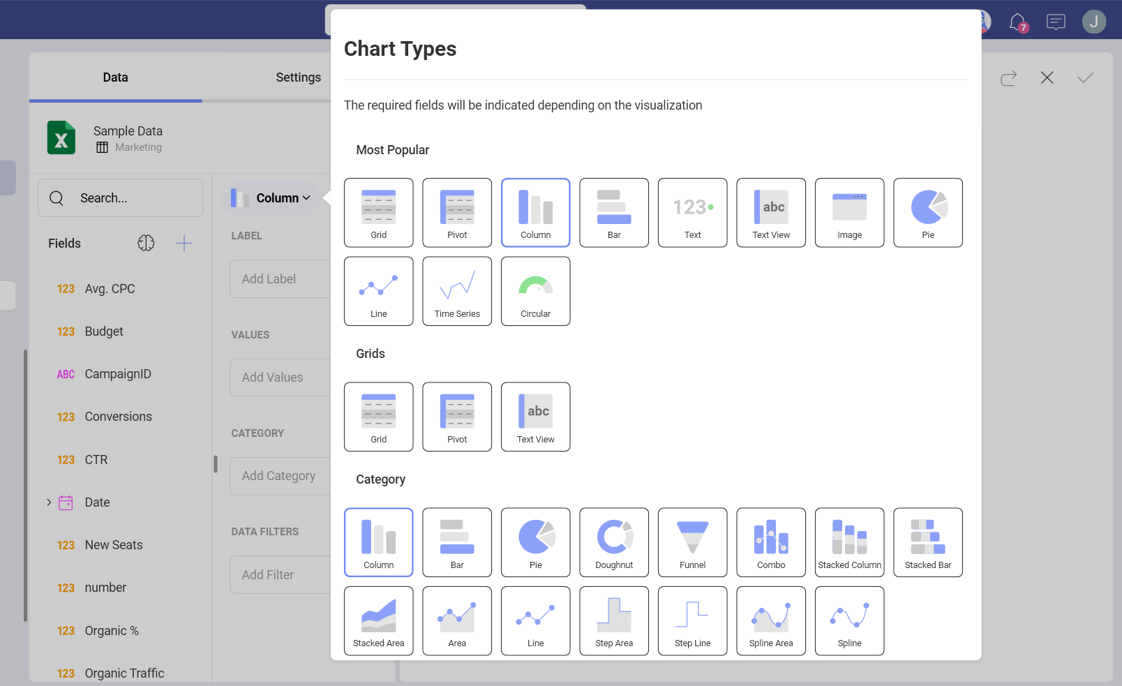Chart types list