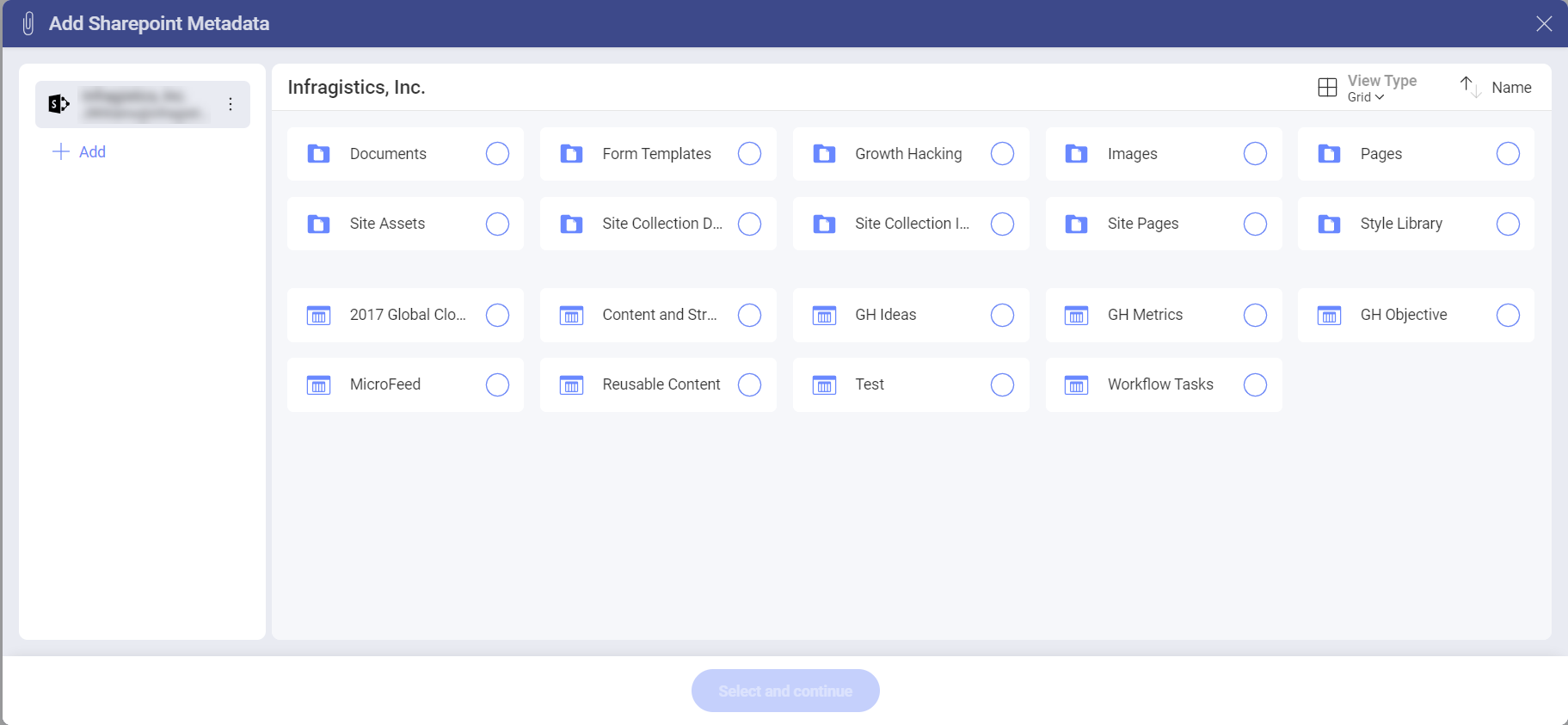 Available content in SharePoint datasource account