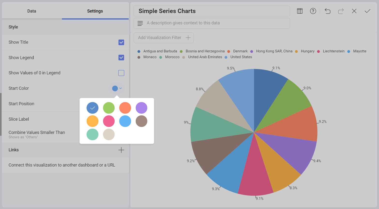 Changing the start color of a visualization