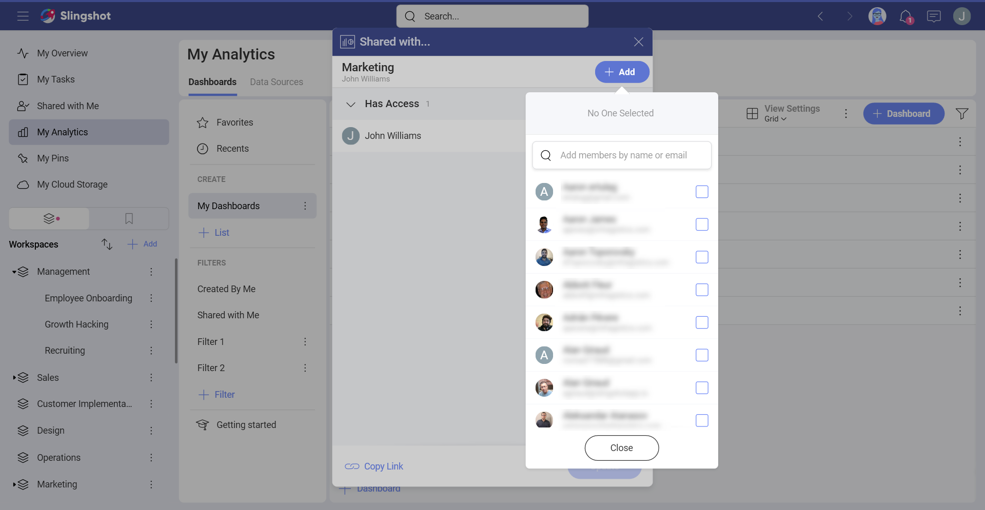 Choosing with whom to share a dashboard