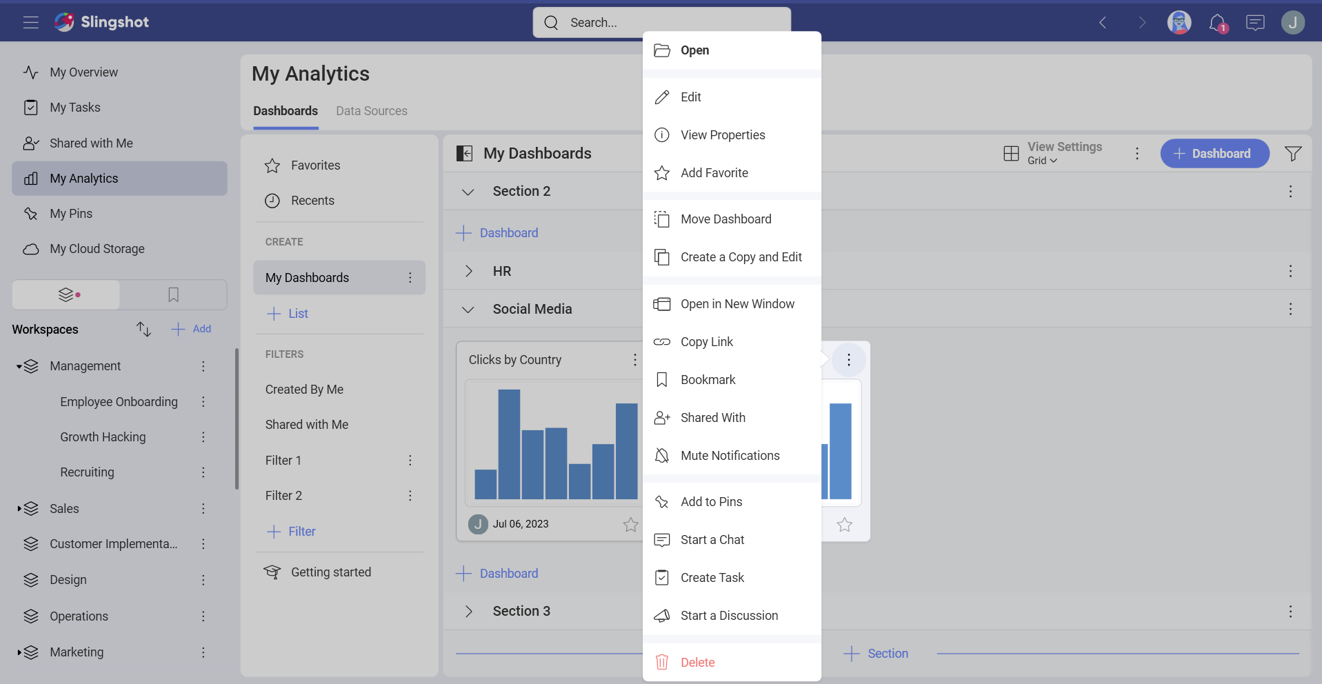 Accessing the sharing dialog of a dashboard