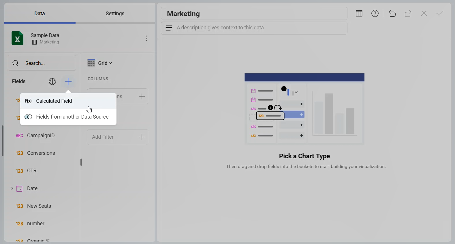 Pre-calculated field option in data editor for a dashboard