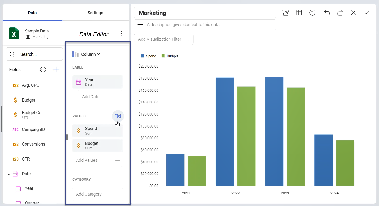 Post calculated fields in the Data editor