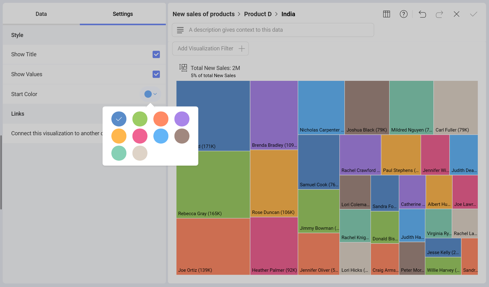 Settings section in the Visualization editor