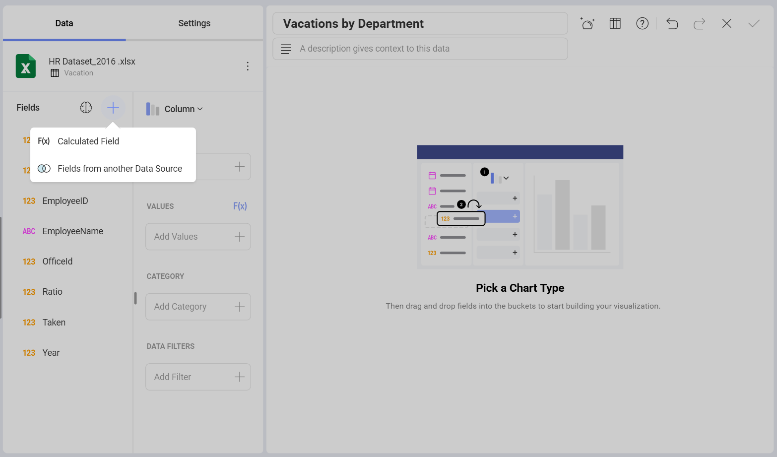 Data Blending Accessing dialog in the Visualization editor