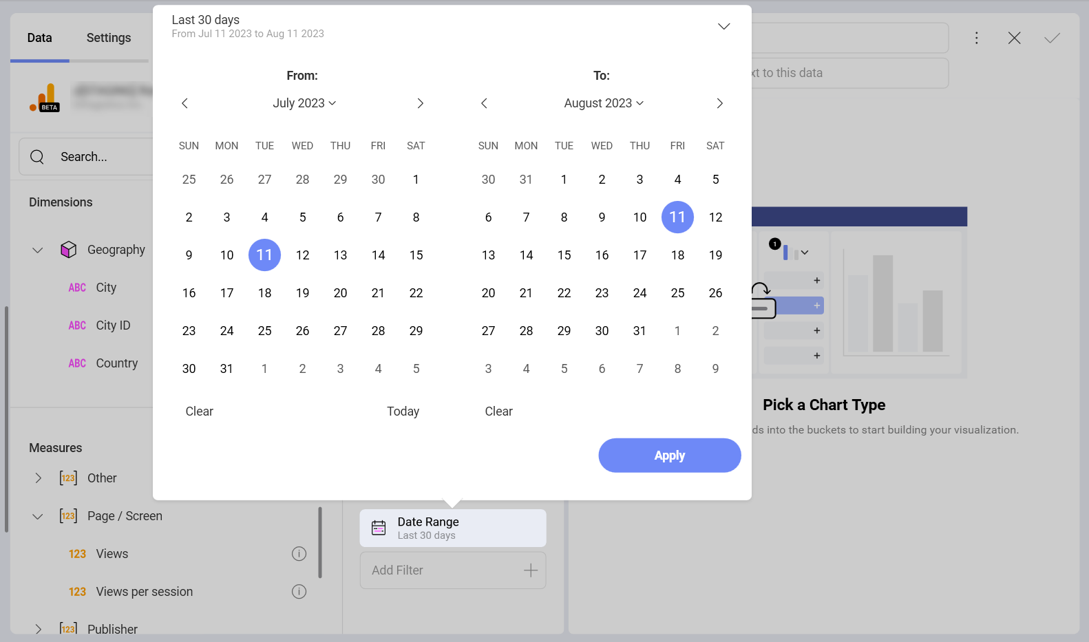 Using data from Google Analytics 4 in the visualization editor