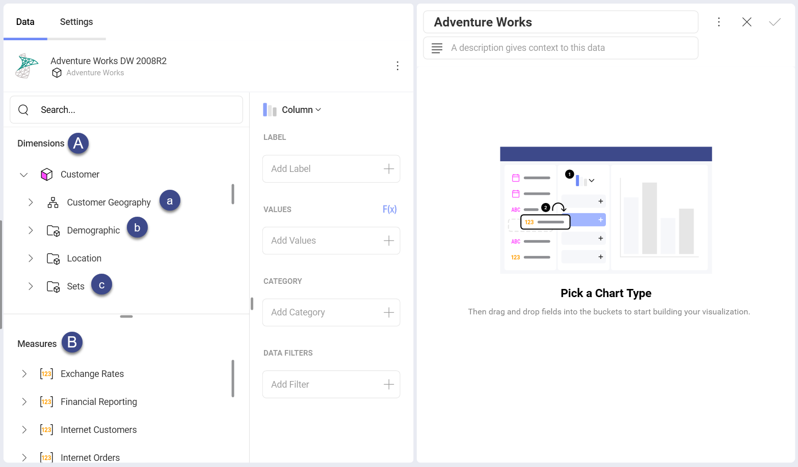 Microsoft Analysis Service data source information in the Visualization Editor