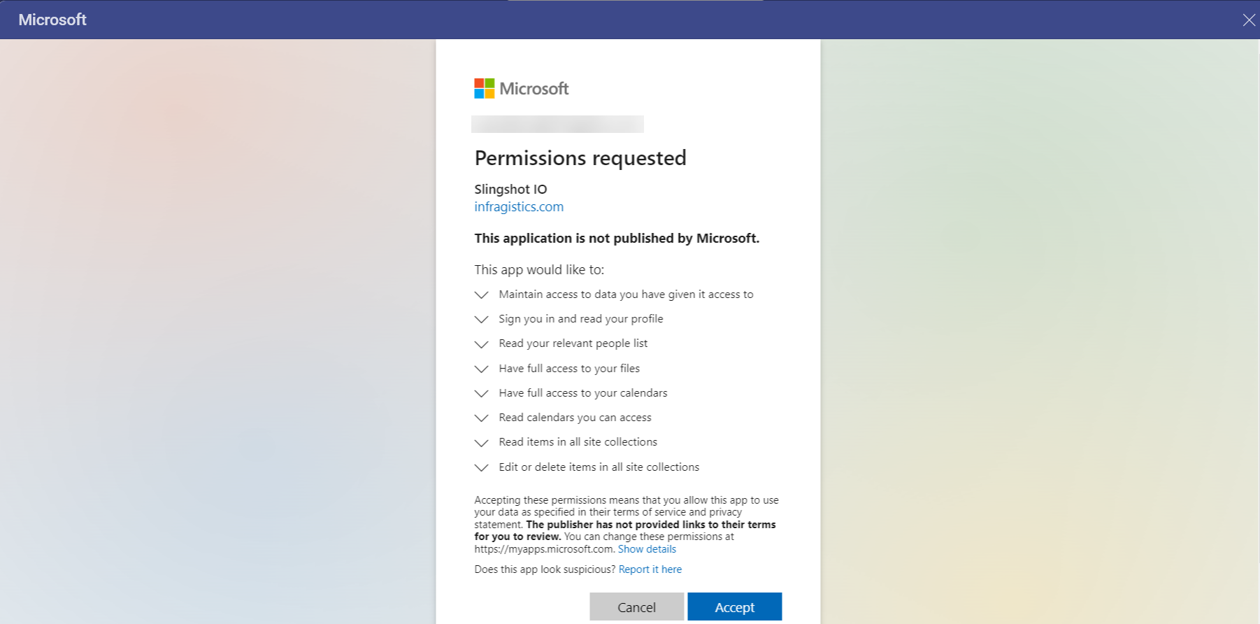  A dialog with a set of permissions for OneDrive