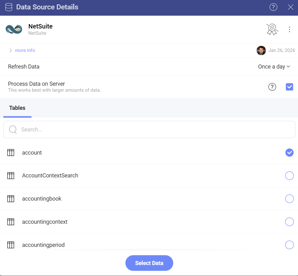 List of NetSuite tables