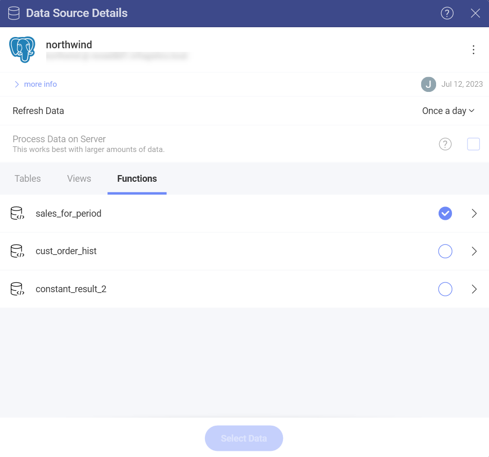 A dashboard with a table visualization and a view visualization