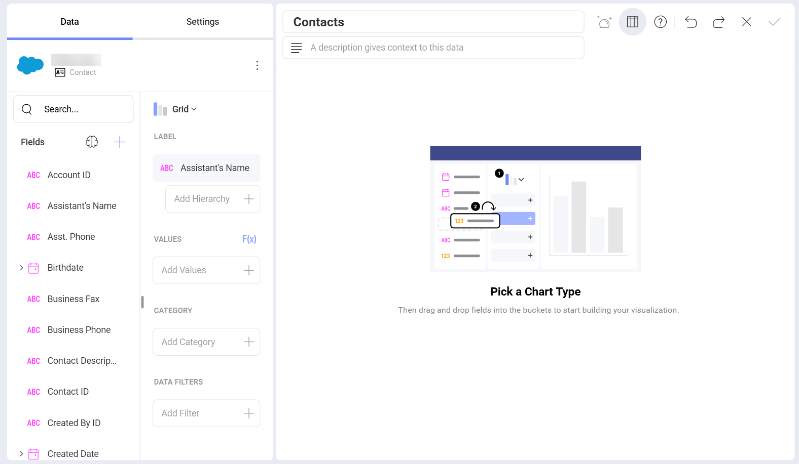 Salesforce data in the Visualization Editor