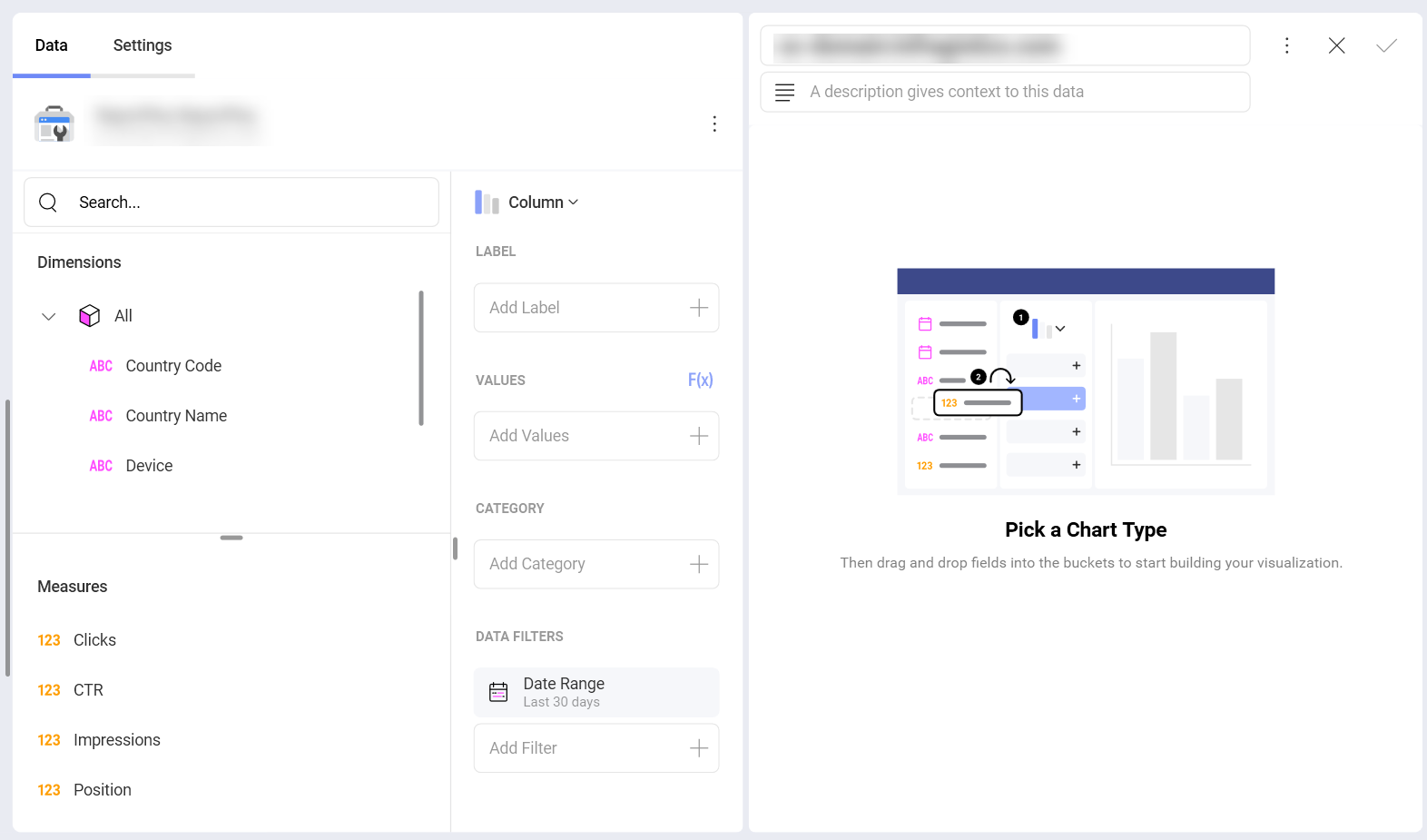 Visualization Editor showing a Google Search Console data cube