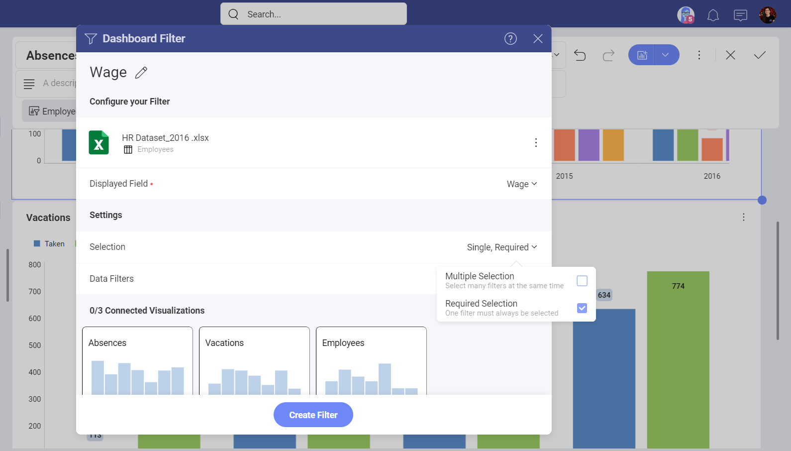 Required selection fo dashboard filters