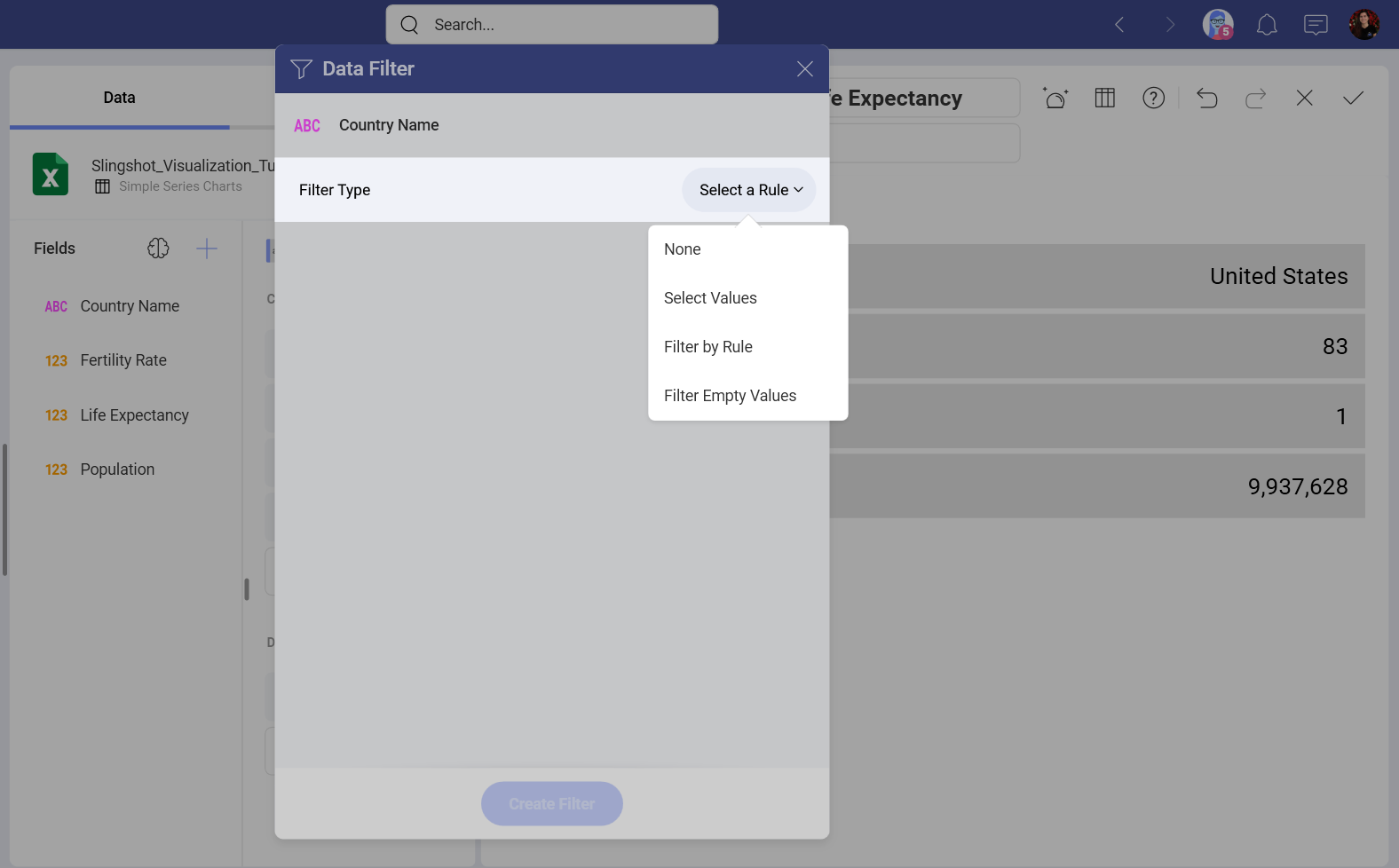 Select Value option from the list of Filter Types