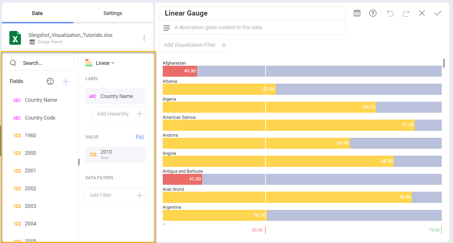 Linear Gauge visualization in the chart types list