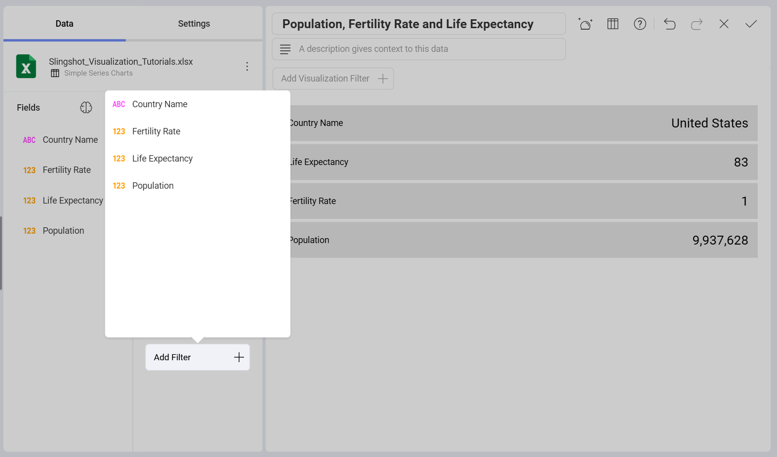 Select a data filter for Text View