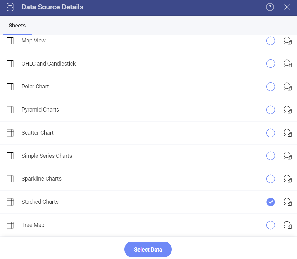 Stacked Charts sheet in the tutorial data source