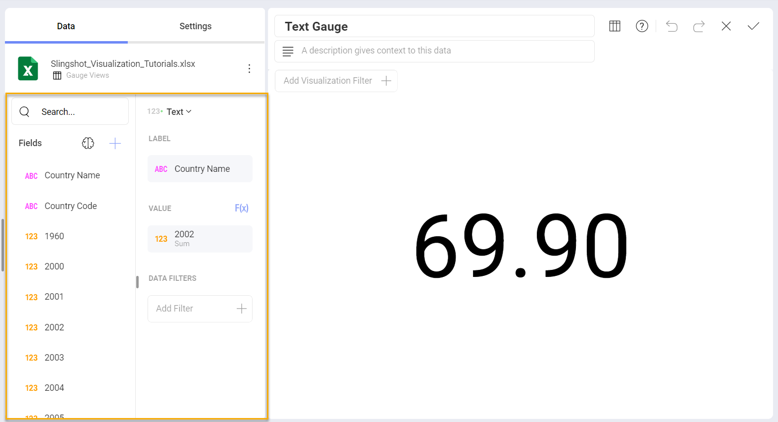 Organizing the data while using text gauge visualizaiton