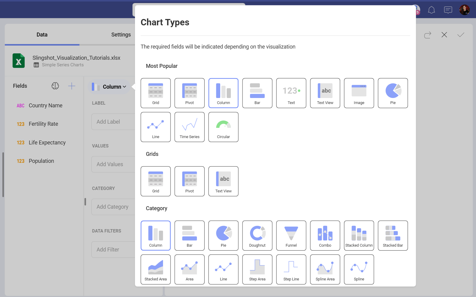 Text View in the Chart Types list