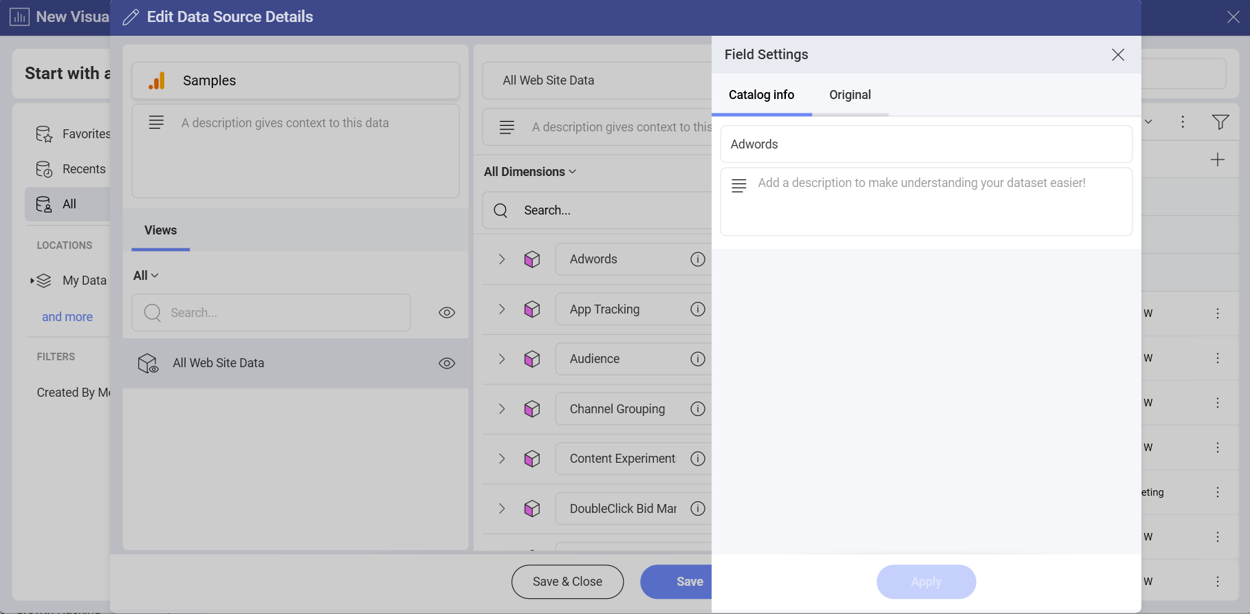 Advanced editor field settings dialog