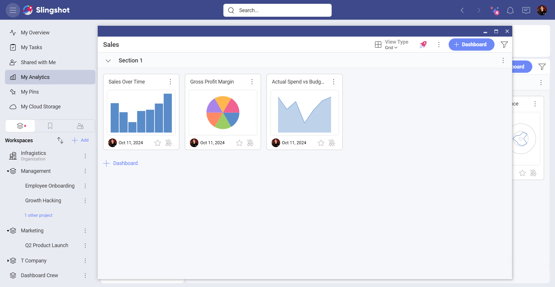 Dashboard list opened in a new window