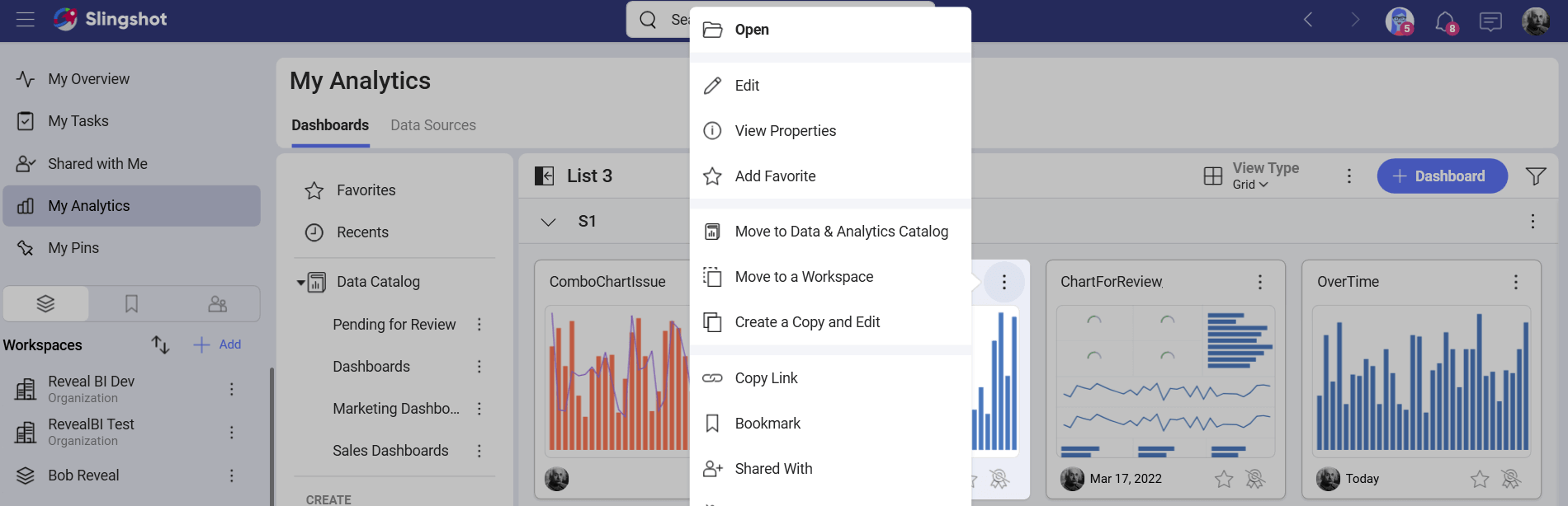 Data Catalog dashboard overflow within Slingshot