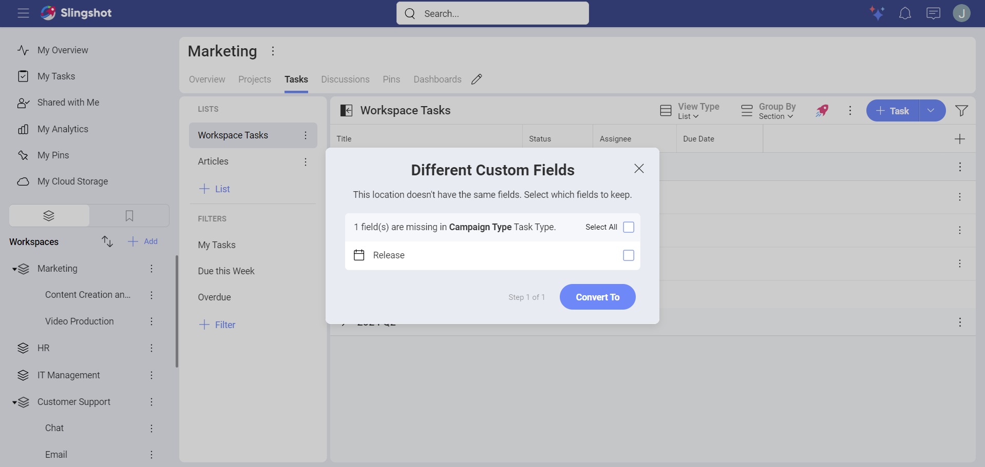 Example of different custom fields