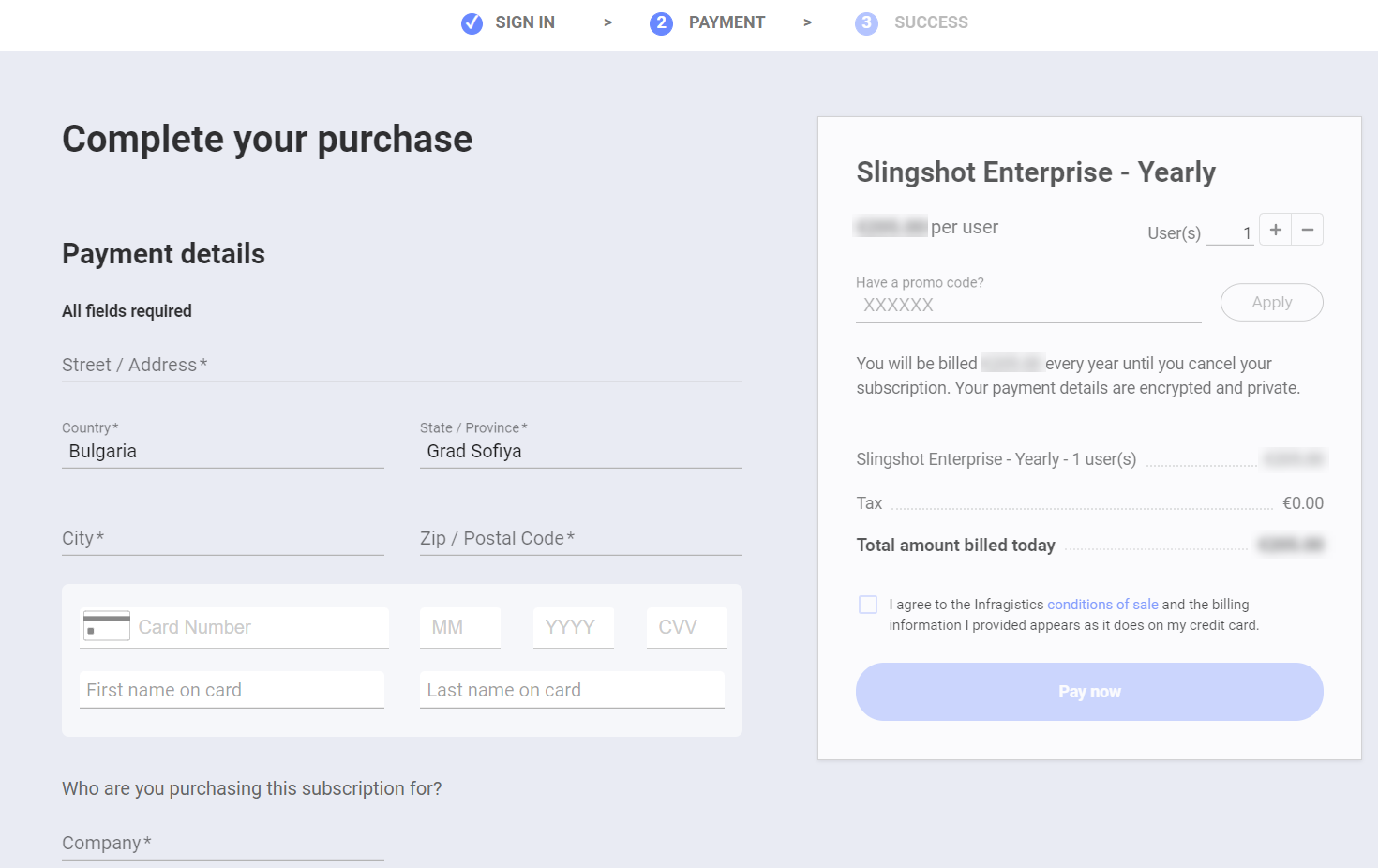 Information required for completing the purchase