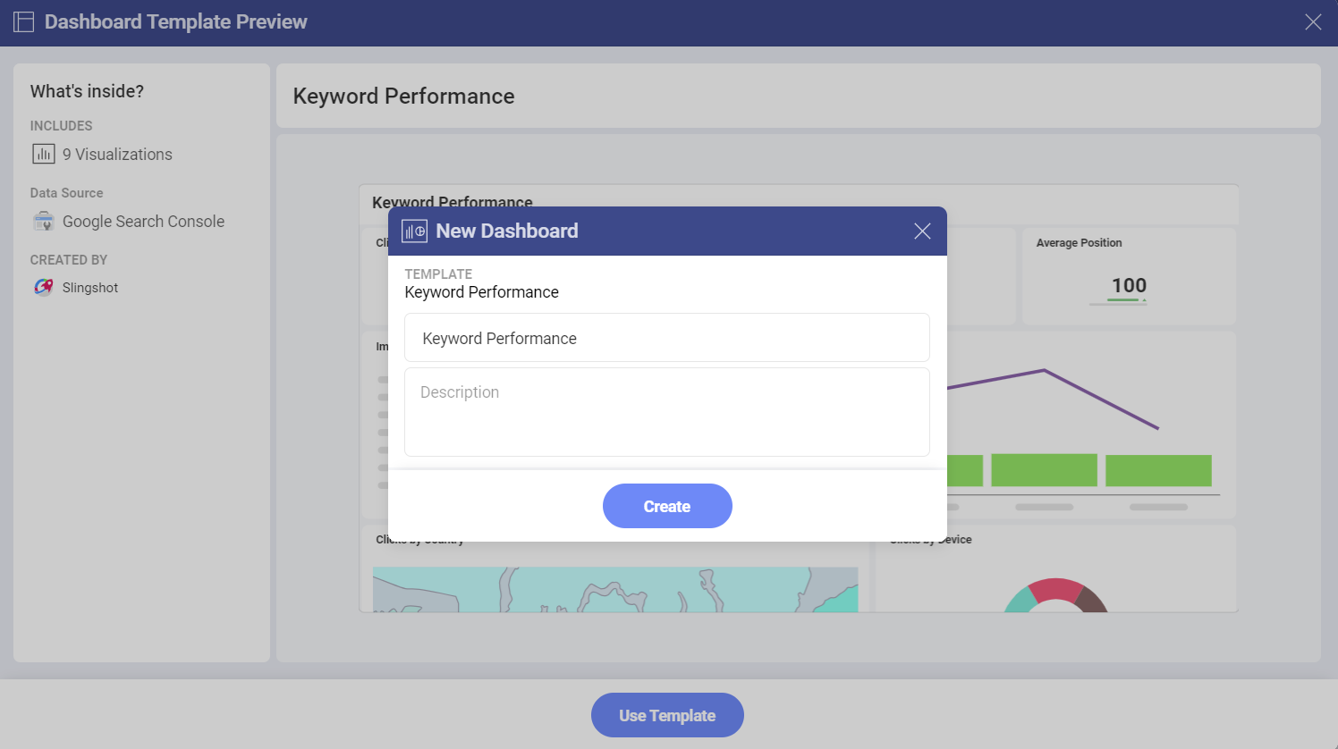 New dashboard dialog