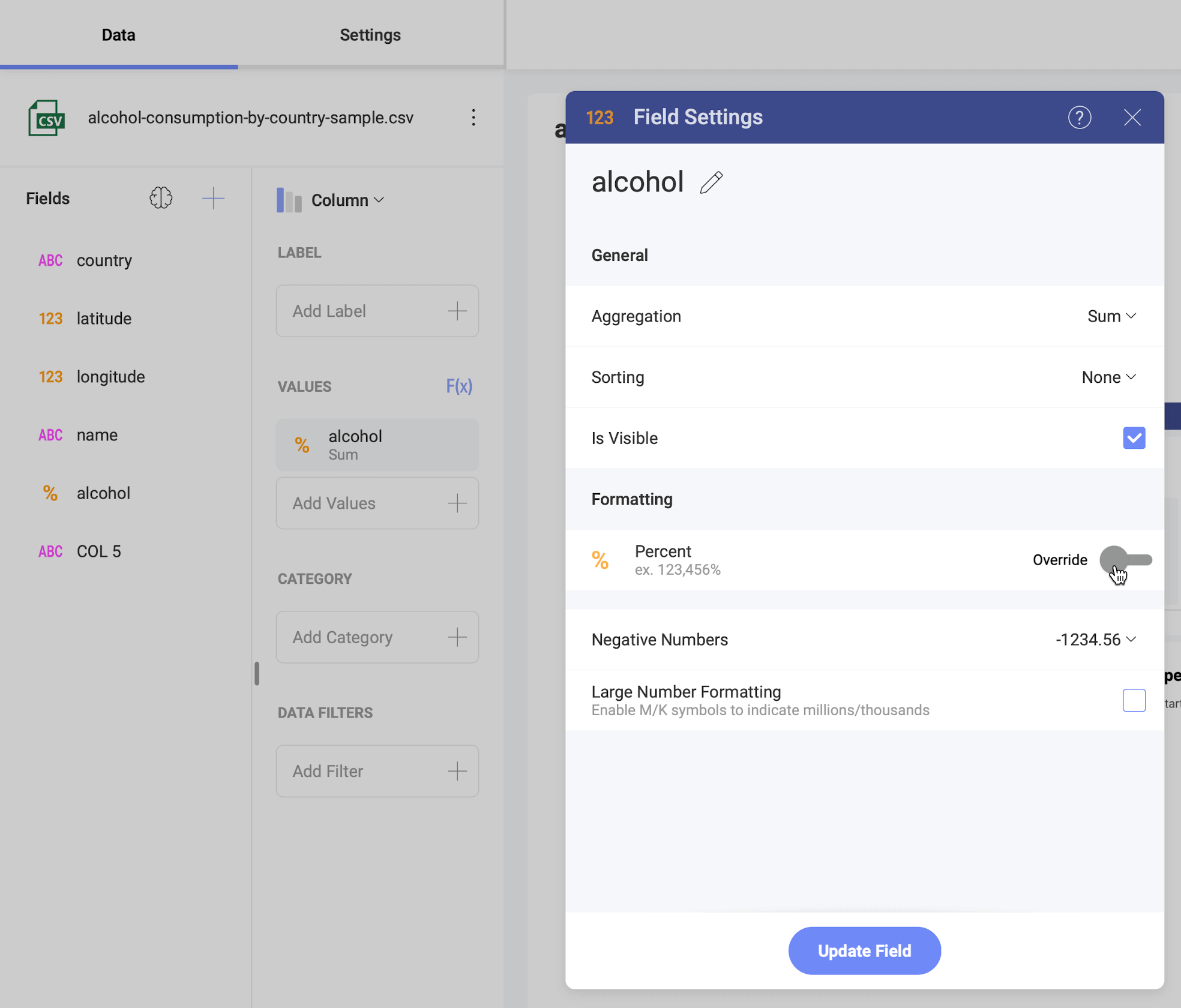 Format icon changed in the Visualization Editor