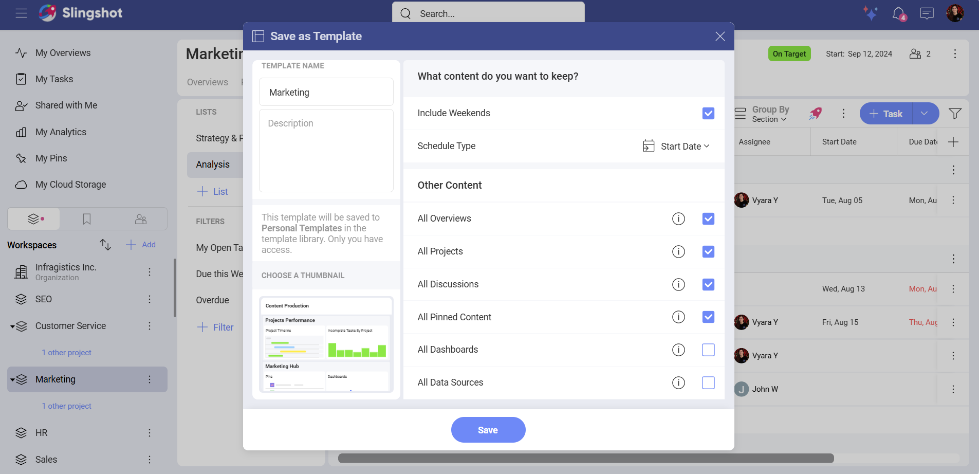 Workspace template other content section